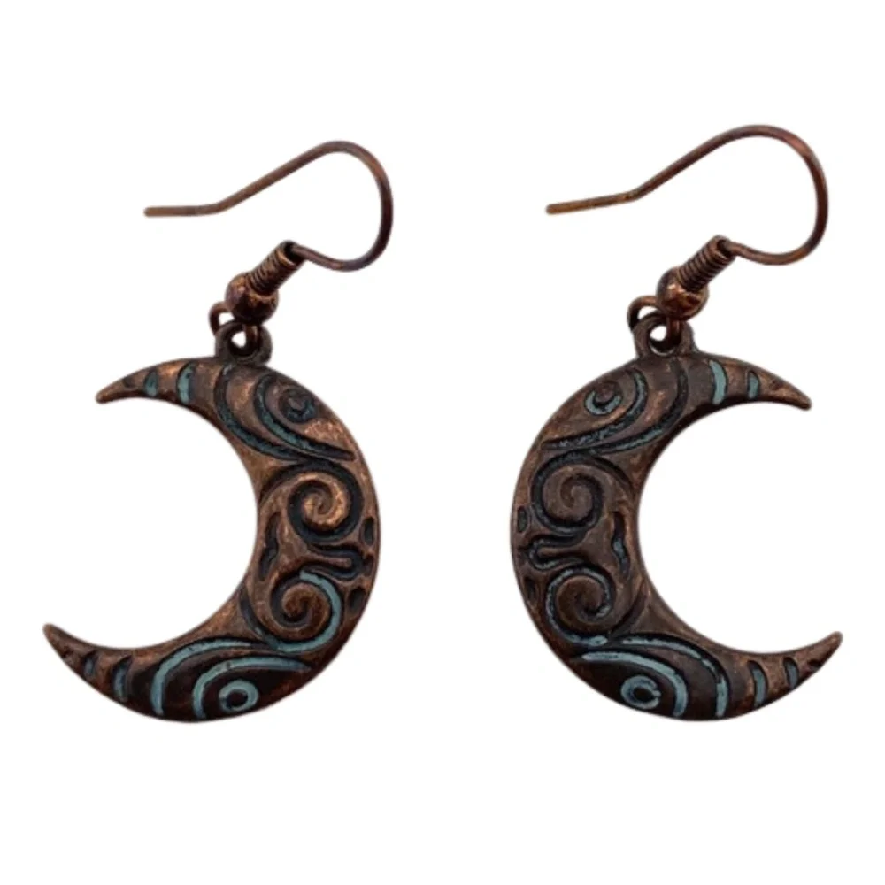 (8) Patina Crescent Moon Earrings